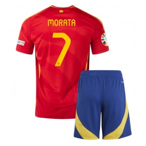 Spanien Alvaro Morata #7 Hemmaställ Barn EM 2024 Kortärmad (+ Korta byxor)